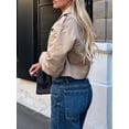 thumbnail image 4 of Jackets for Female CasualLoose Comfy Utility Style Button Up Large Lapel Cropped Jacket Female Khaki L, 4 of 7