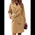 thumbnail image 1 of Gabardina Larga para Mujer, Elegante Chaqueta de Solapa, Abrigo Informal de Otoño e Invierno con Cinturón Caqui M, 1 of 5