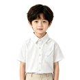 thumbnail image 2 of Boy's Summer Dress Shirt Classic Short Sleeve Button Down School Uniform Comfortable Breathable Casual T-Shirt with Chest Pocket, 130, 2 of 5
