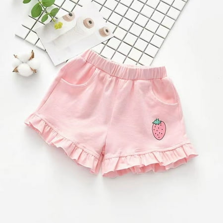 Ovbmpzd Shorts for Girls Ruffle Cotton Pink Elastic Waist Graphic Prints Cute Shorts Pants for Teens 6Y