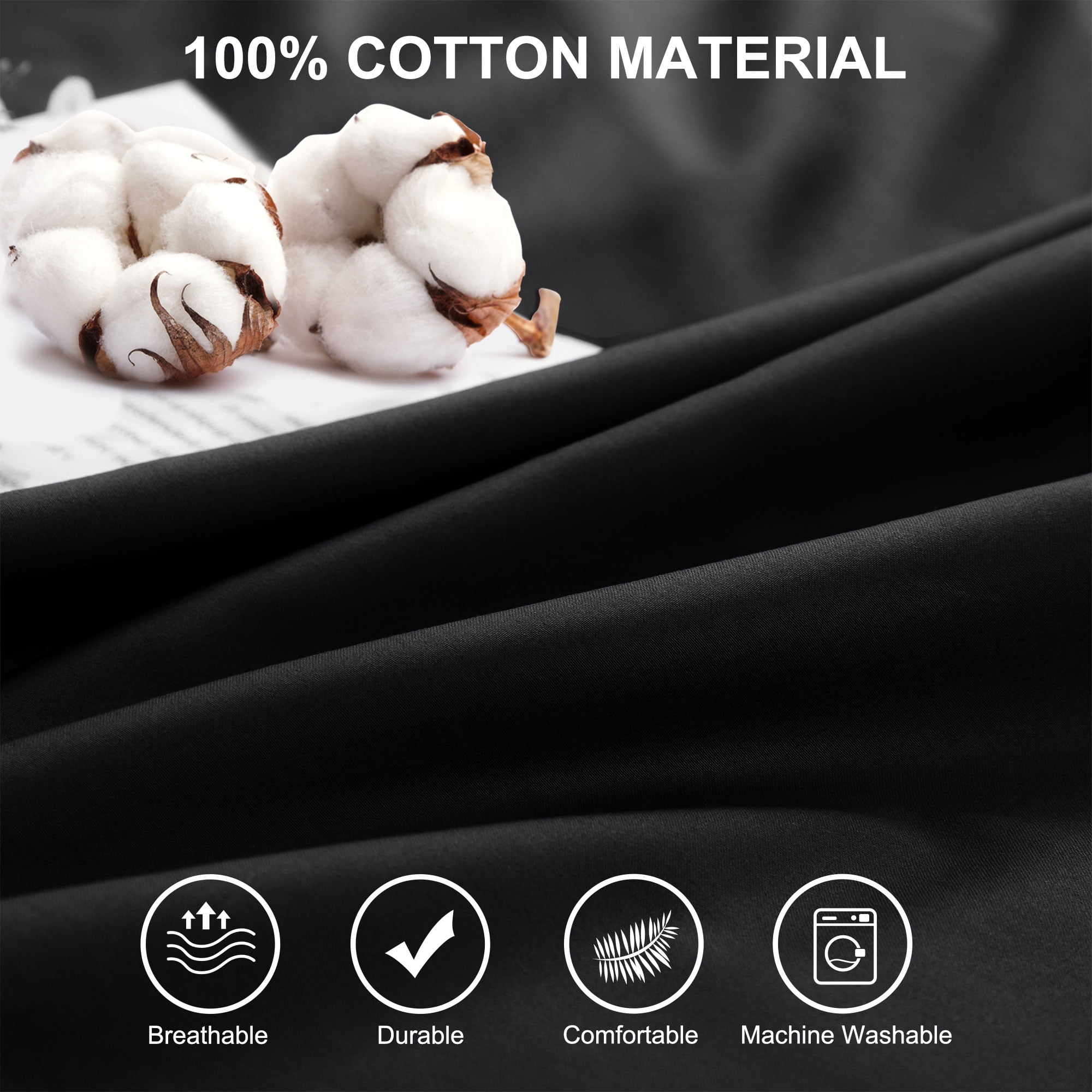Unique Bargains 2 Pcs 100% Cotton Envelope Closure Ruffled Pillowcases Black Standard