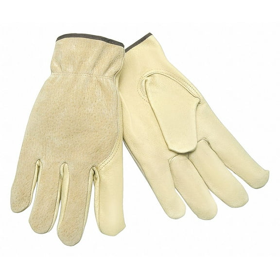 Leather Gloves, L, Pigskin, Beige, Unlined Glove Liner Material, 1 PR