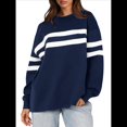 thumbnail image 2 of Sudadera Holgada A Rayas para Mujer, Cuello Redondo, Larga, Informal, con Bloques de Color, para Otoño Azul Marino L, 2 of 9