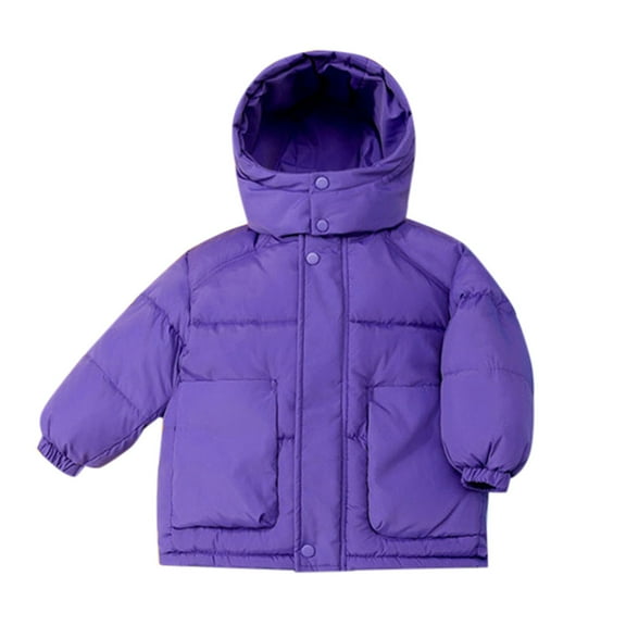 Ruyang Boys Girls Winter Down Coat Padded Warm Hooded Cotton Jacket Kids Zip Up Button Thermal Quilted Puffer Outwear