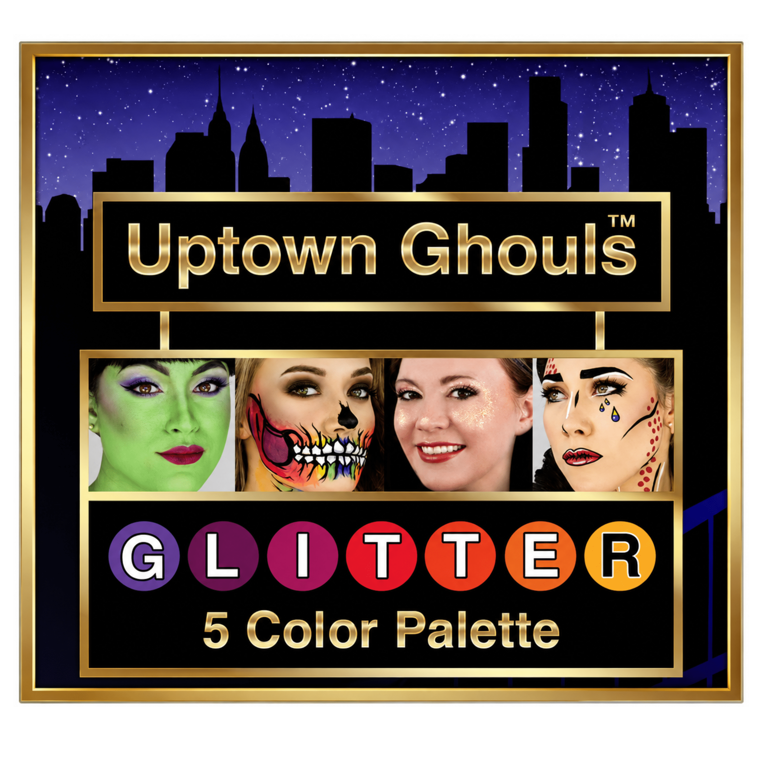 Uptown Ghouls 5 Color Glitter Makeup Palette by Woochie, Halloween Glam Kit