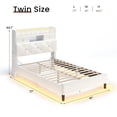 thumbnail image 2 of Afuhokles Twin LED Bed Frame with Storage Headboard and Charging Station, Velvet Upholstered Platform Bed Frame, White, 2 of 9