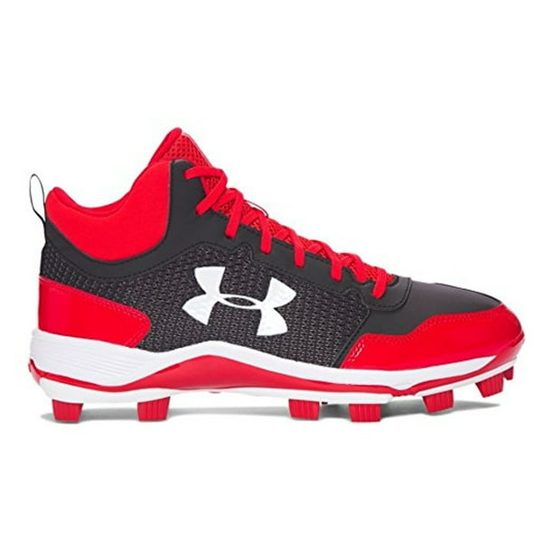 NEW Youth Under Armour Heater Mid TPU JR Baseball Cleats Red/BlackPick