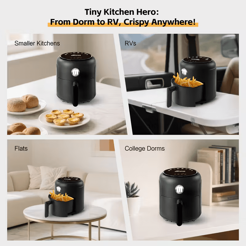 MIRASTON 2.8QT Air Fryer, Black - Compact, Digital Display, Nonstick