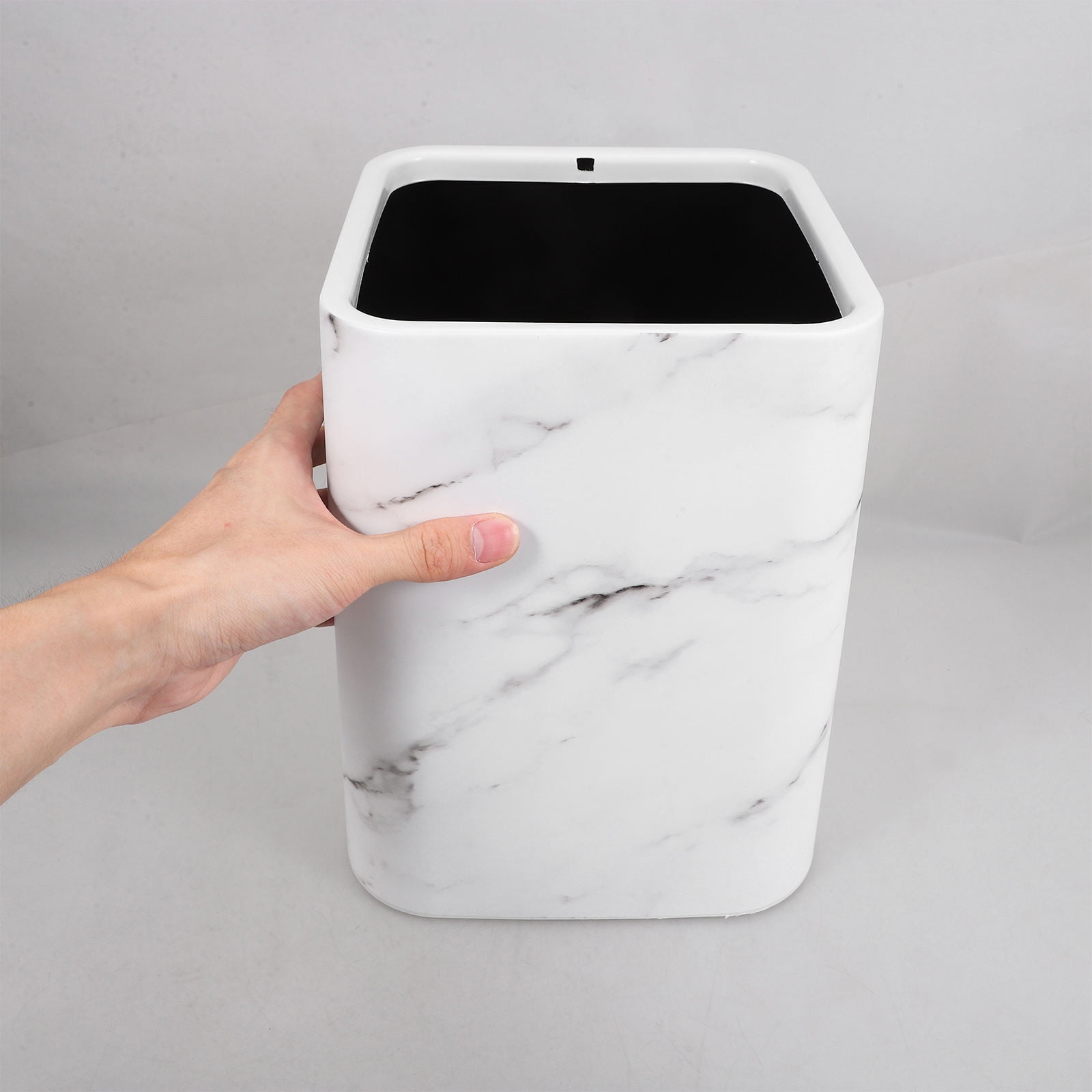 OUNONA Marble Pattern Bathroom Trash Can with Double Layer Design, Kitchen and Office Waste Bin for Home Use