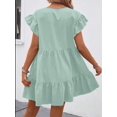 thumbnail image 2 of Mint Green Solid Ruffle Hem Smock Dress With Flutter Sleeves For Casual Holiday Wear, 2 of 6