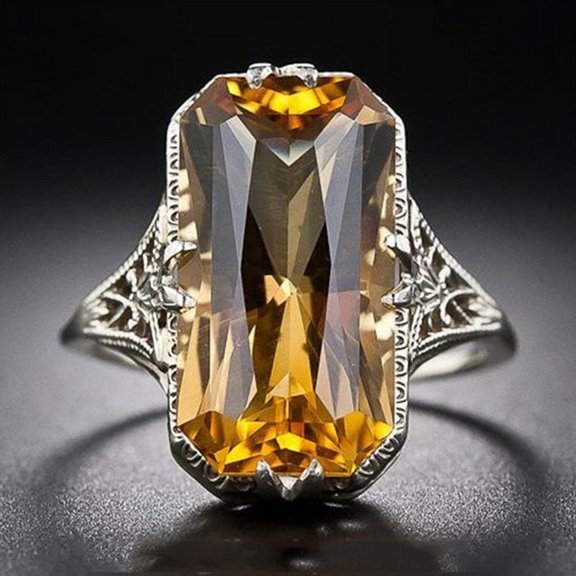 Geometric Hollow Carved Alloy Ring Eye Catching Electroplated For Women Everyday Wear Fashion Jewelry Gift Gems