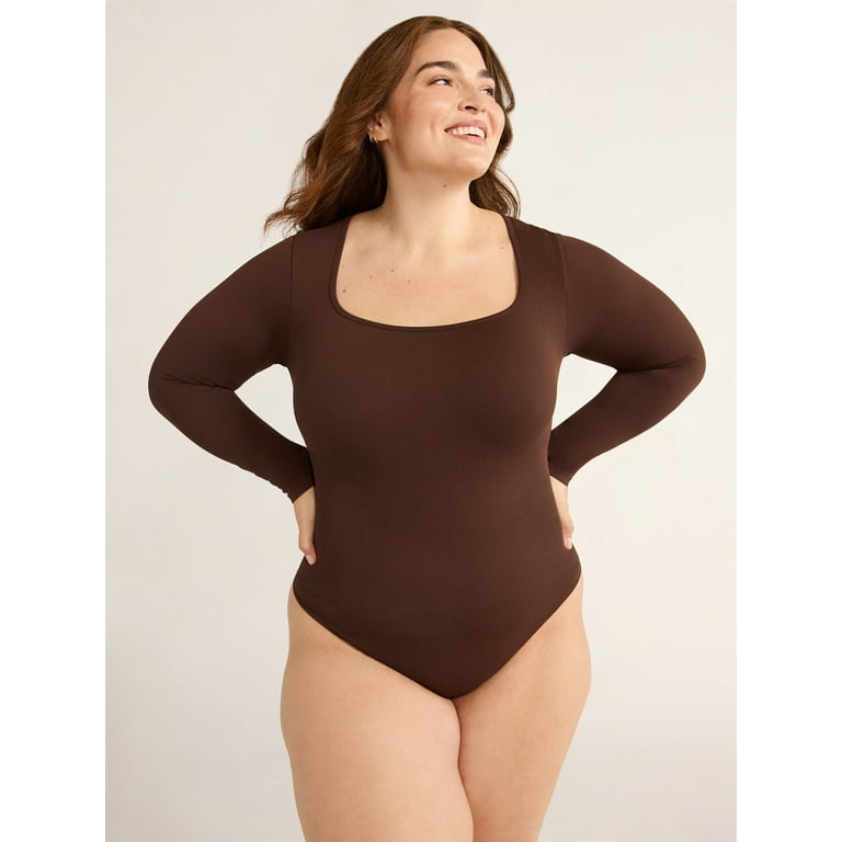 Joyspun Women's Seamless Square Neck Bodysuit with Long Joyspun Women's Seamless Square Neck Bodysuit with Long