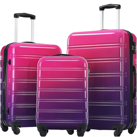 Lightweight Hardshell Spinner Luggage Set, Expandable TSA Lock Suitcase, Gradient Purple Pink 3-Piece PC Travel Bag
