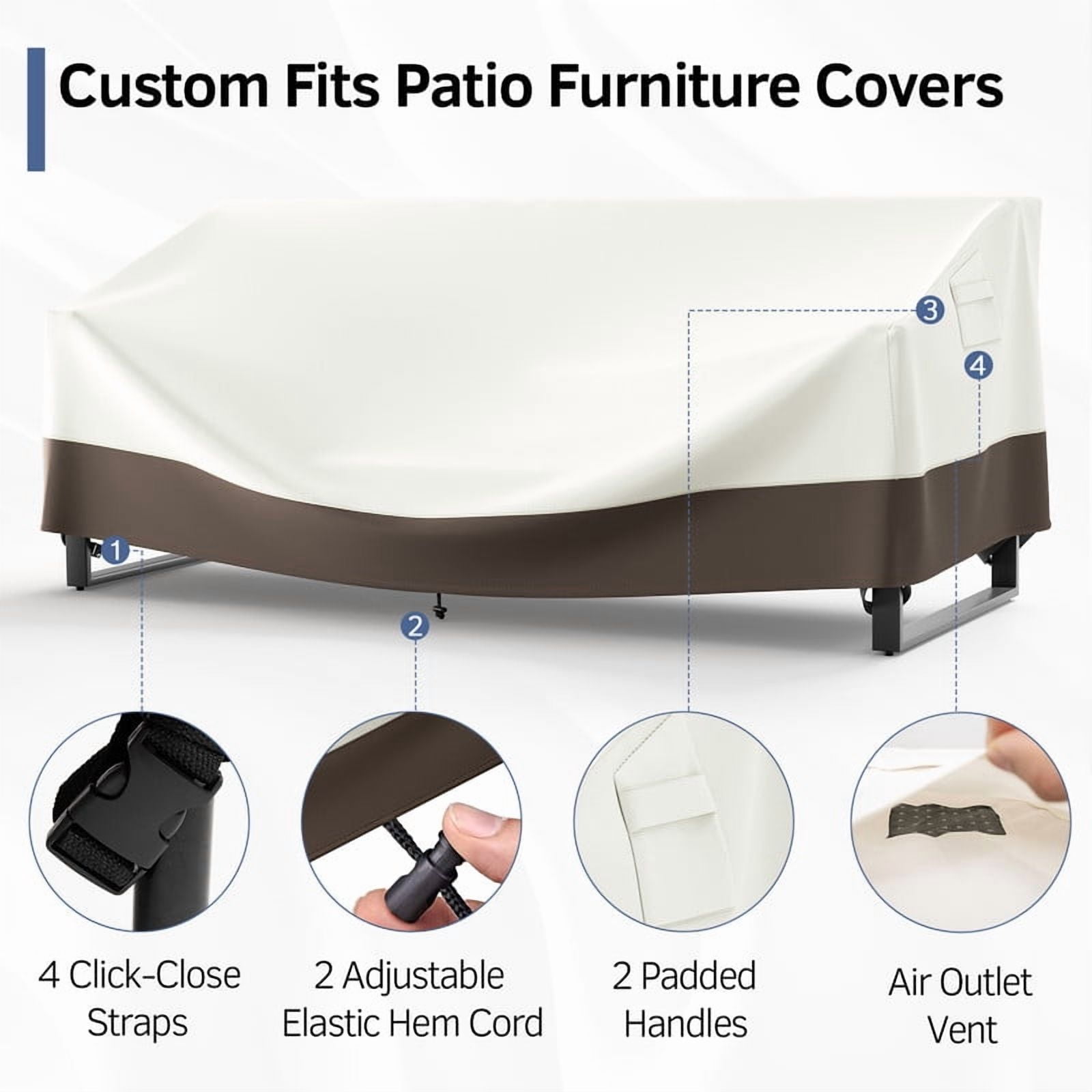 PARKWELL Patio Furniture Covers Waterproof,Outdoor 3-seater Sofa Cover,Outside Table and Chair Covers,Heavy Duty 600D Tough Oxford Cover Beige 83L x 34W x 28H inch
