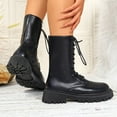 thumbnail image 4 of Rokment Fall Winter Platform Mid Calf Combat Boots for Women Fashion Casual Leather Side Zip up Chunky Riding Ankle Booties Black White Black Size 6, 4 of 7