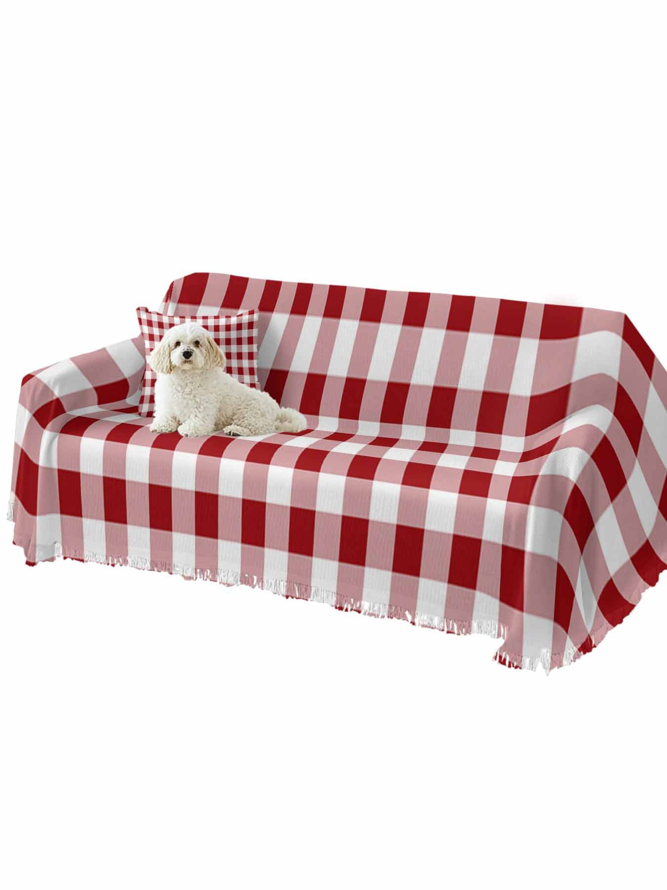 Farmhouse Buffalo Plaid Sofa Covers for 2-3 Cushion Couch L-Shaped Sectional, Red White Checkered Washable Sofa Covers Slipcover for Living Room Furniture, Couch Cover Blanket 71"x134"