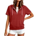thumbnail image 4 of DJDLJWCJ Women's Full Zip Up Hoodie Plus Size Long Hoodies Sweatshirts Solid Color Short Sleeve Tops Red Size L, 4 of 8
