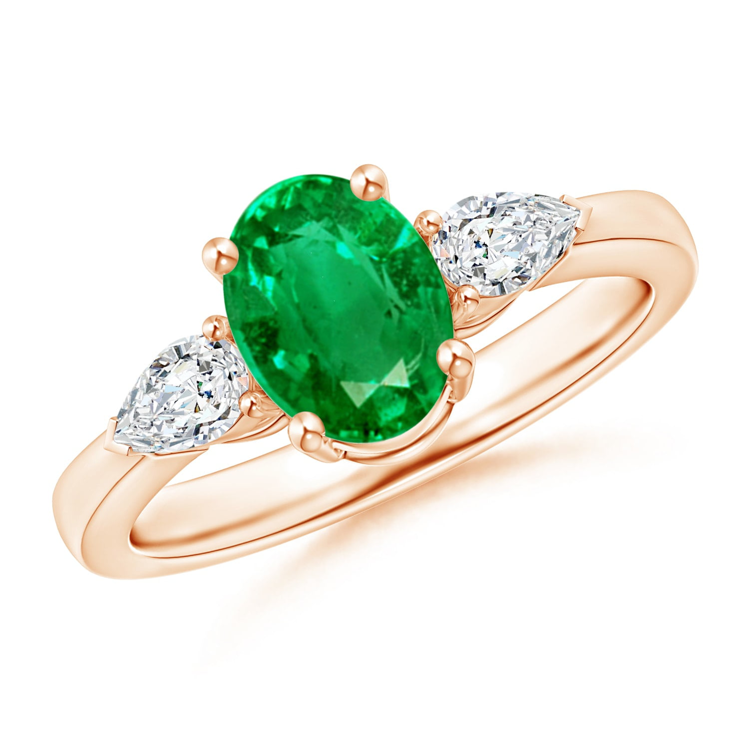Angara - May Birthstone Ring - Oval Emerald Three Stone Ring with Pear ...