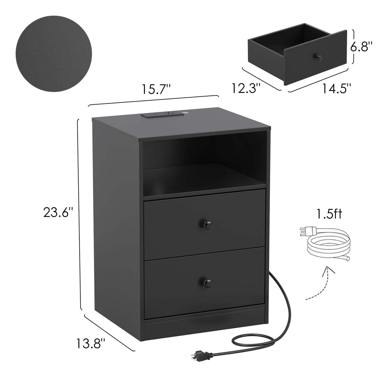 Someet LED Nightstand with Charging Station and 2 USB Ports, End Tables with 2 Storage Drawers for Bedroom Living Room, Black