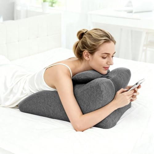 Memory Foam Ergonomic Wedge Pillow, Multi-Position Support Pillow, Ergonomic Support for Back Pain, Acid Reflux & Sitting Up, Ideal for Massage, with Removable Cover,40-Degree Angle Design (Grey)