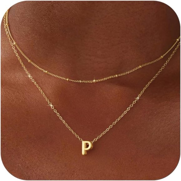 Bubble Gold Silver Letter Necklace Layered Initial Necklaces for Women Tiny Pendant Necklaces Dainty Choker Necklace Cute Necklace Stack Teen Gift Trendy Stuff Personalized Jewelry Gifts