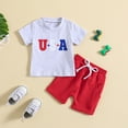 thumbnail image 2 of LNMQLPDBS Boys' Clothing Sets Independence Day Red White and Blue American Flag and Dinosaur Prints Short Sleeve Shirt & Elastic Waist Shorts 2pcs Outfits for 4th of July Cute Summer Sets, 2 of 6