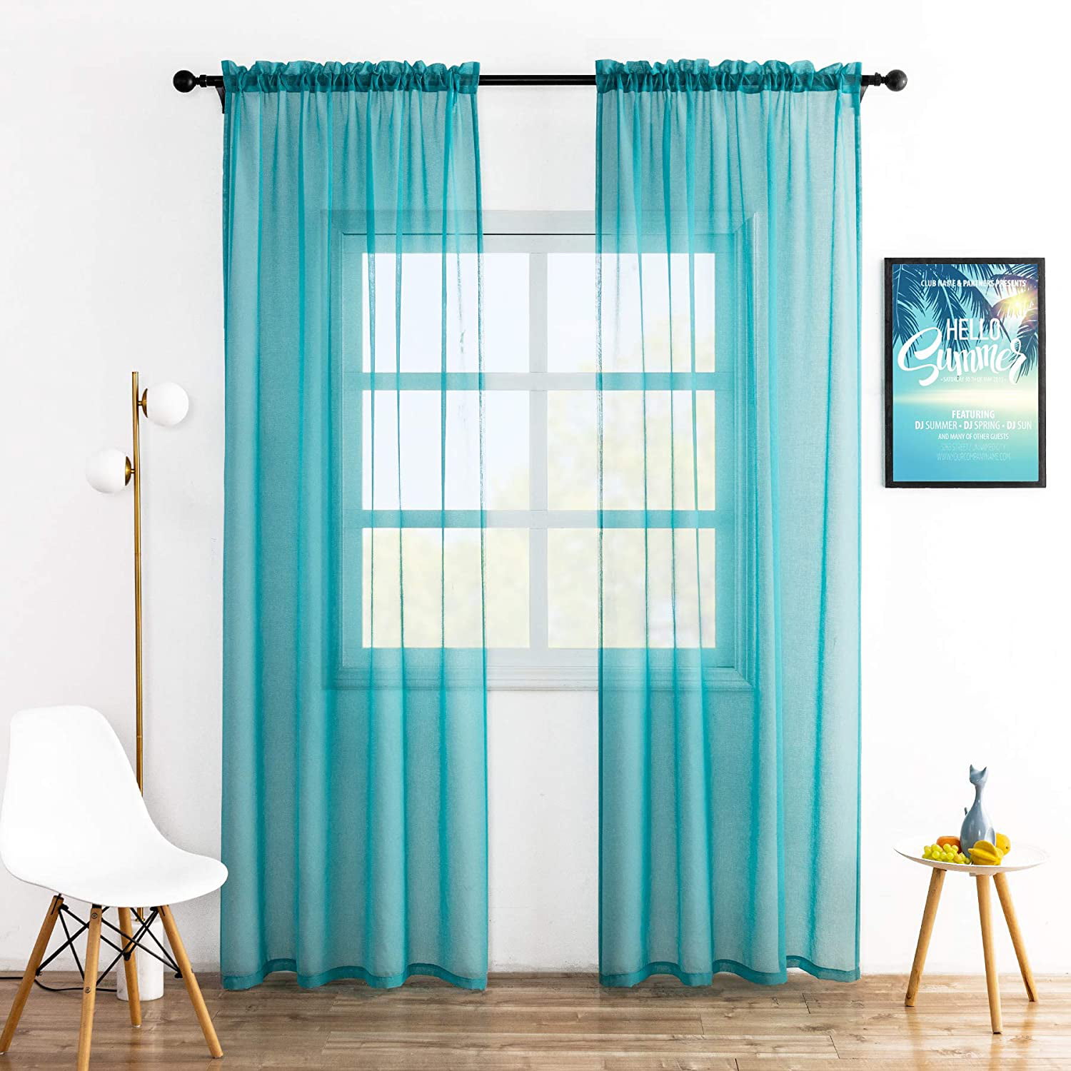 Linen Textured Sheer Curtains for Bedroom Curtain 63 inches Long Rod Pocket Wind 