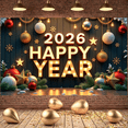 thumbnail image 6 of Gold Red Theme Happy New Year Banner Festive Holiday Backdrop Snowflake Decor Star Accents 2026 Happy Year Display for New Year Party Christmas Celebration Holiday Gathering, 6 of 9