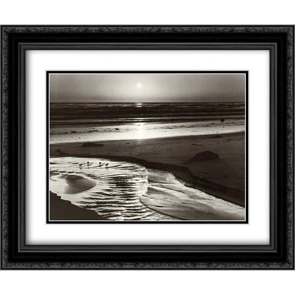 Birds on a Beach 2x Matted 24x20 Black Ornate Framed Art Print by Ansel Adams