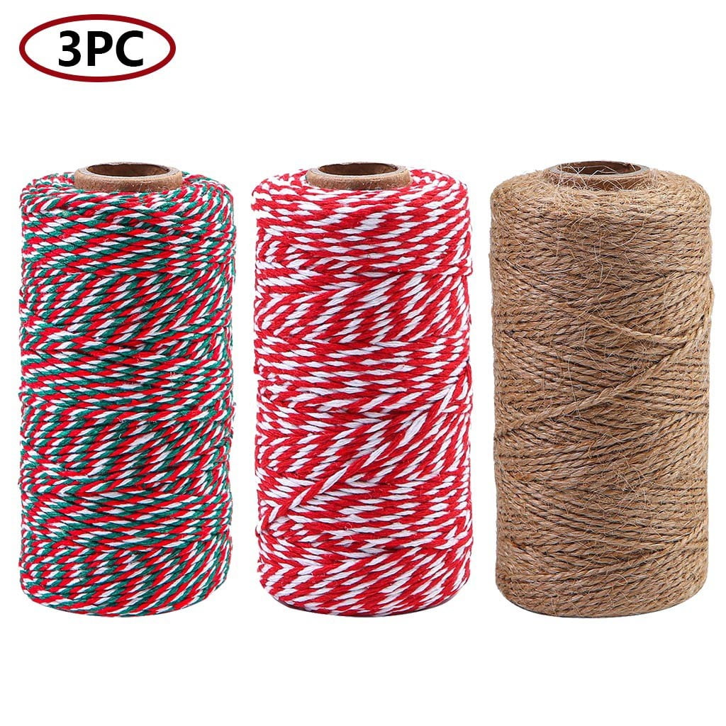Elcoho 3 Rolls Christmas Twine Natural Jute String Cotton Twine for Gift Wrapping DIY Crafts Gardening,984 Feet Totally