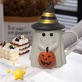 thumbnail image 2 of Ceramic ghost mug, Halloween Creative Spooky Cup with Cute Face, Cute Mug for Men, Women & Teens - Microwave & Dishwasher Safe (With gold border), 2 of 13