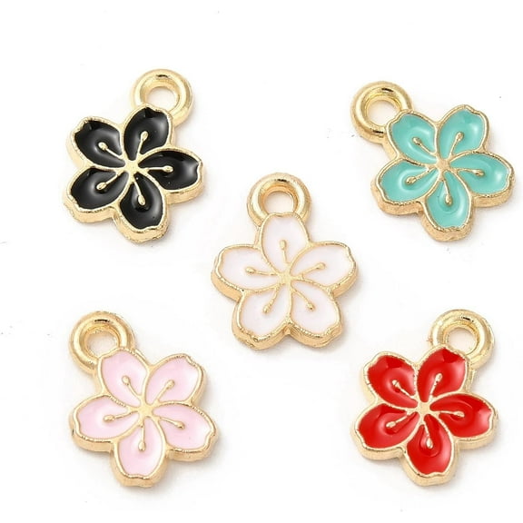 100 pc Alloy Enamel Charms Cadmium Free Nickel Free Lead Free Golden Flower Charm Mixed Color 12x9x1.5mm Hole: 1.6mm