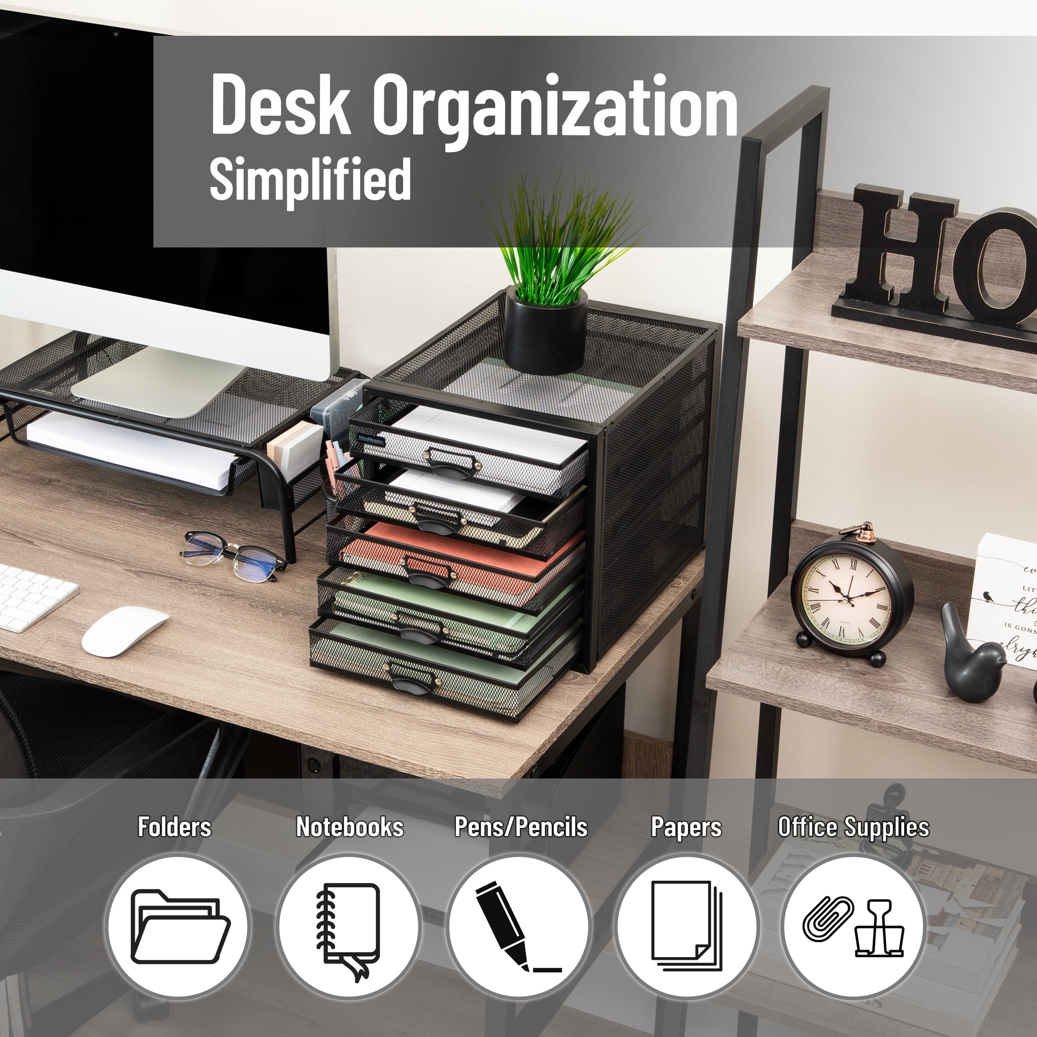 Mind Reader File Storage Drawers, Desk Organizer, Multi-Purpose, Crafts, 11"L x 14"W x 11"H, Black