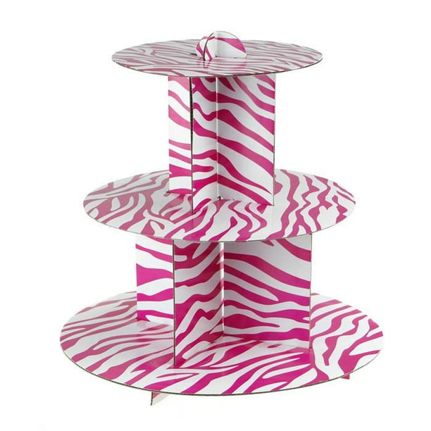 Spiral Zebra Cardboard Cupcakes Holder Stand, 12Inch, Hot Pink