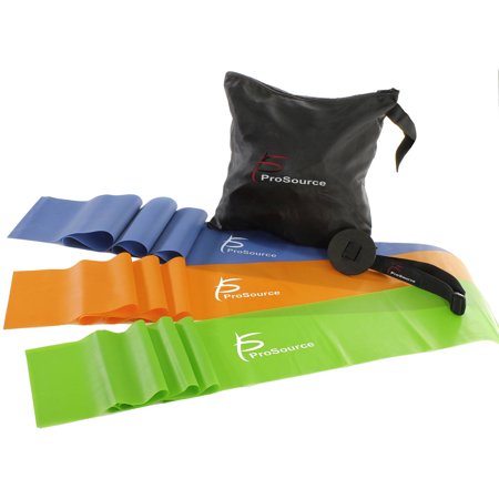 ProSource Therapy Flat Resistance Bands Set of 3 (6â each) for Stretching, Pilates, and Rehabilitation with Door Anchor