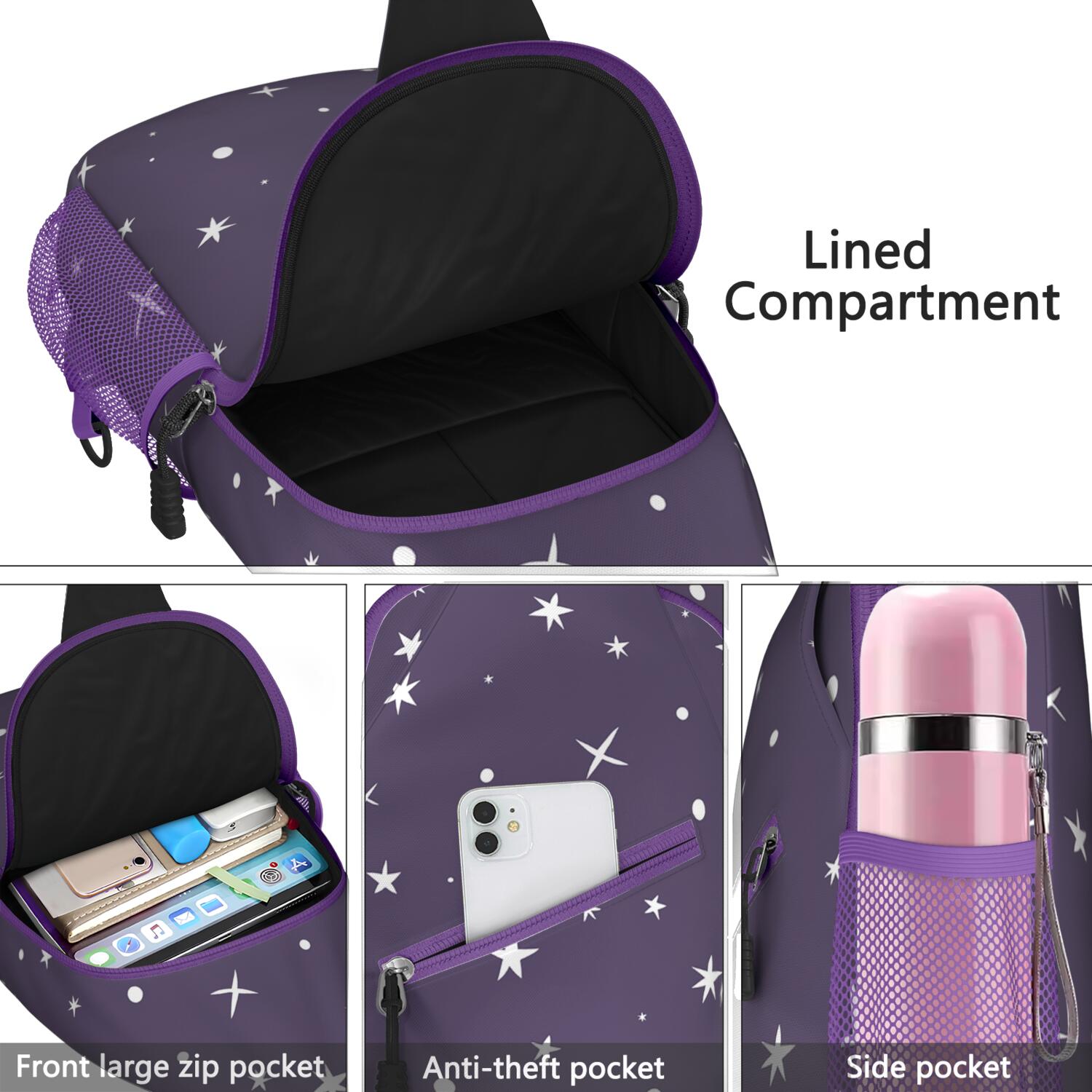 Sci-Fi Lovers Crossbody Bag - Stylish Chest Backpack with Rocket Print - Perfect for Hiking & Biking
