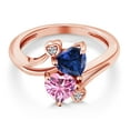 thumbnail image 3 of Gem Stone King 18K Rose Gold Plated Silver Blue Created Sapphire Pink Moissanite and White Lab Grown Diamond Ring for Women (1.63 Cttw, Heart Shape 6MM, Gemstone Birthstone, Size 7), 3 of 6