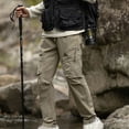 thumbnail image 1 of Pantalones largos de moda para hombre, casuales, de color sólido, con bolsillos y cremallera, cintura elástica, de poliéster., 1 of 7