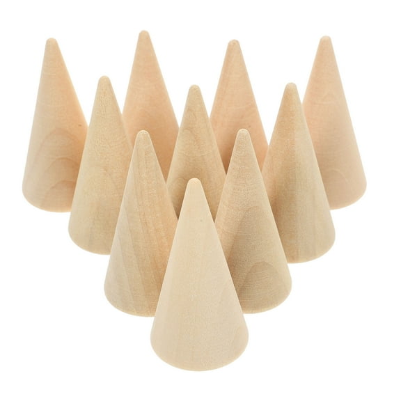 MERRYHAPY 10Pcs Beige Wooden Cone Display Stands for Jewelry Holder and Retail Showcase Accessories