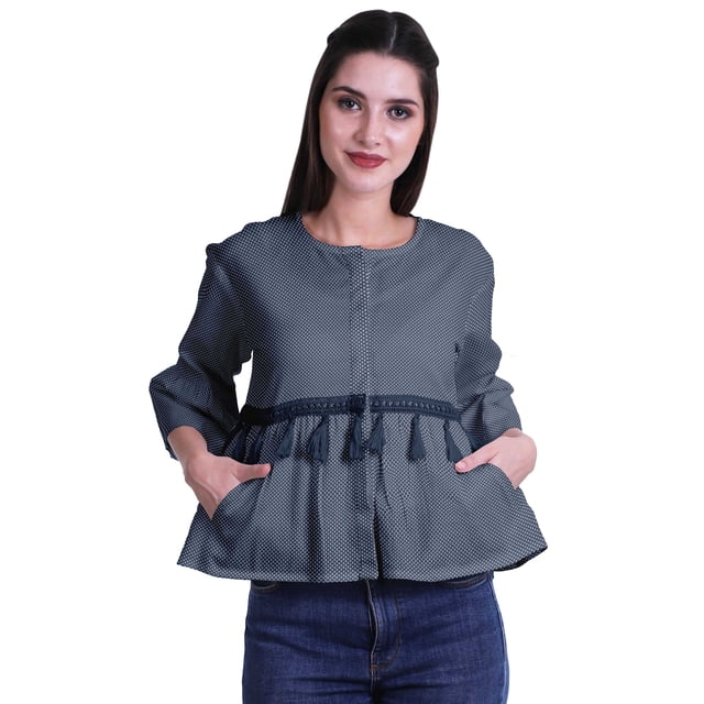 Moomaya T-Shirt à Manches Cloche pour Femmes Col Rond Imprimé Coton Crop Top Décontracté