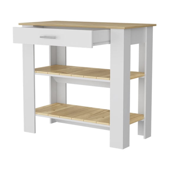 FM FURNITURE Brooklyn 2-Shelf Modern Engineered Wood Kitchen Island in Black/Oak