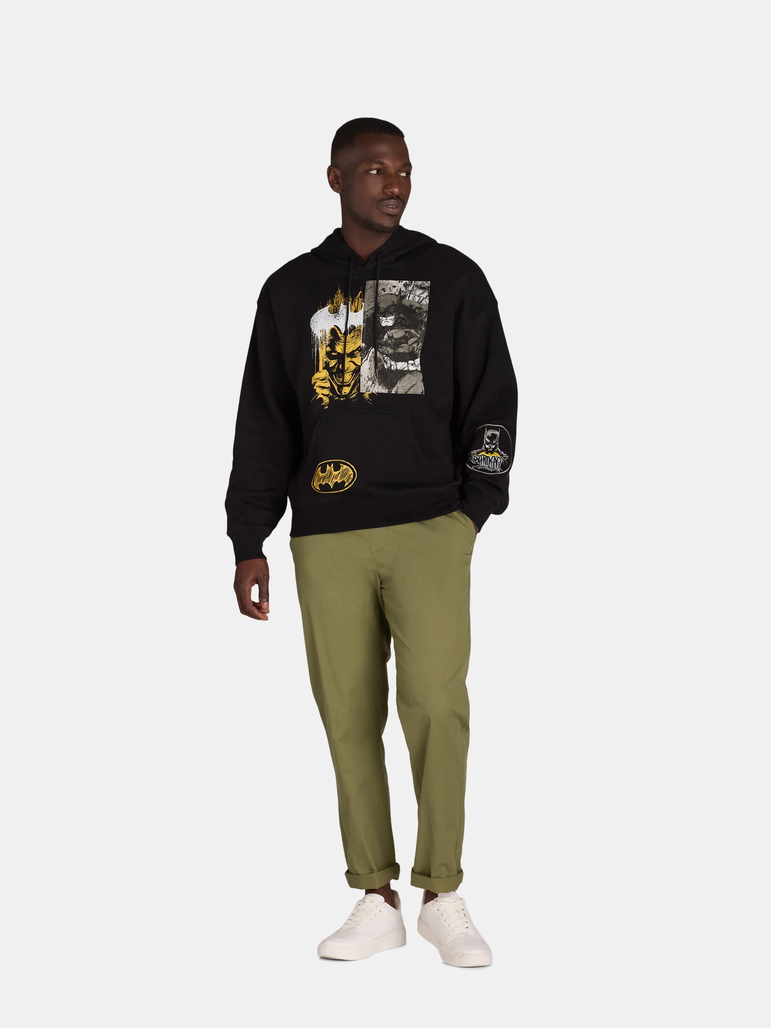 The Joker and Batman DC Men's and Big Men’s Patch Graphic Hoodie Sweatshirt, Sizes S-3XL