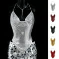 thumbnail image 2 of Sexy Halter Rhinestone Crop Tops for Women Sparkly Deep V Neck Camisoles Body Chain Festival Nightclub Outfits, 2 of 7