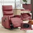 thumbnail image 2 of Barara King Home Recliner Single Sofa Seat with Rocker and Swivel, Heat Massage Reclining Chair with Pu Leather Material for Living Room, Bedroom, Red, 2 of 7