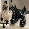 thumbnail image 3 of Goth Ankle Booties for Women's Motorcycle Platform Boot Chunky High Heel Lace Up Zipper Combat Boots Punk Rivet Boots Outdoor Shoes, 3 of 7