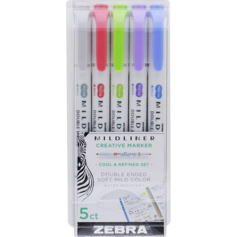 Zebra Mildliner Double-Ended Brush Pen Set of 5- Cool & Refined
