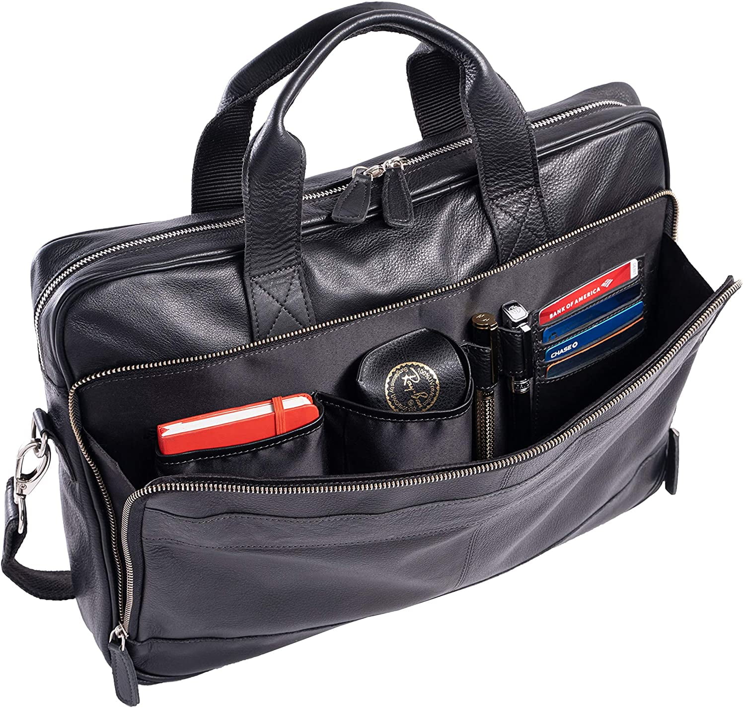 KomalC 16 Inch Leather briefcases Laptop Messenger Bags for Men and Women Best Office School College Satchel Bag Black