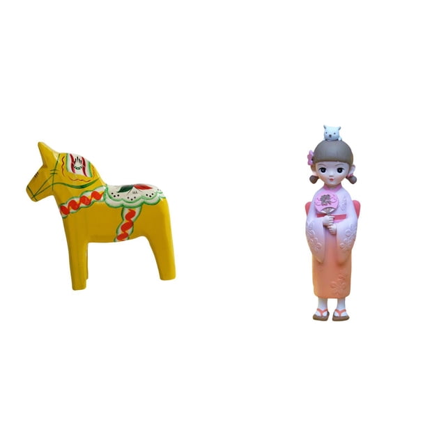 Escultura de caballo Dalecarlian y kimono japonés, figurita de muñeca geisha para decoración del hogar, estantería, dormitorio, , adorno