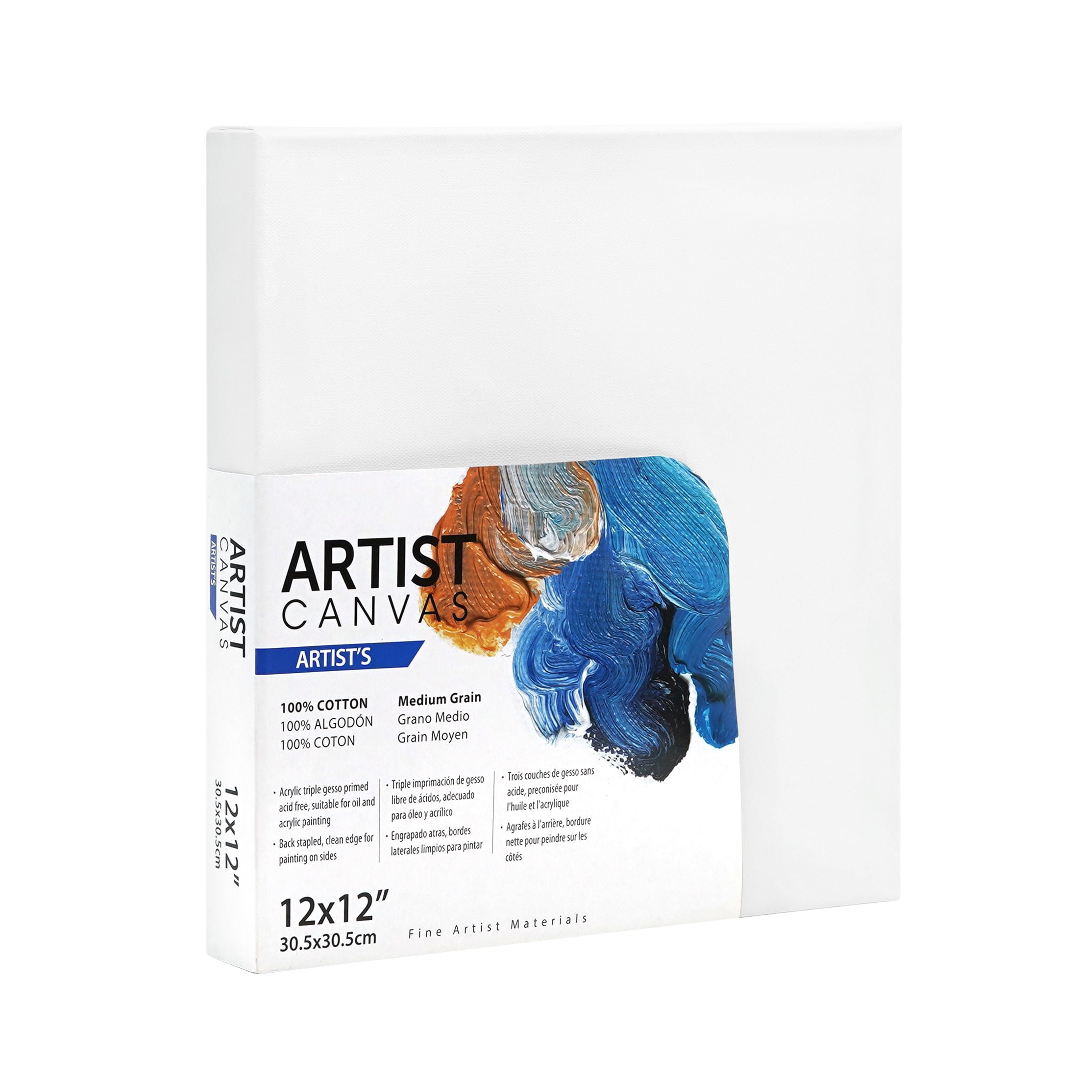 Artist 3D Stretched Canvas, 100% Cotton Acid Free White Canvas, 12"X12", 1 Piece