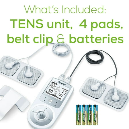 Beurer TENS Unit Muscle Stimulator for Pain Relief - TENS Machine with Adjustable Intensity Levels - Electronic Muscle Stimulator with TENS Unit Pads, EM44